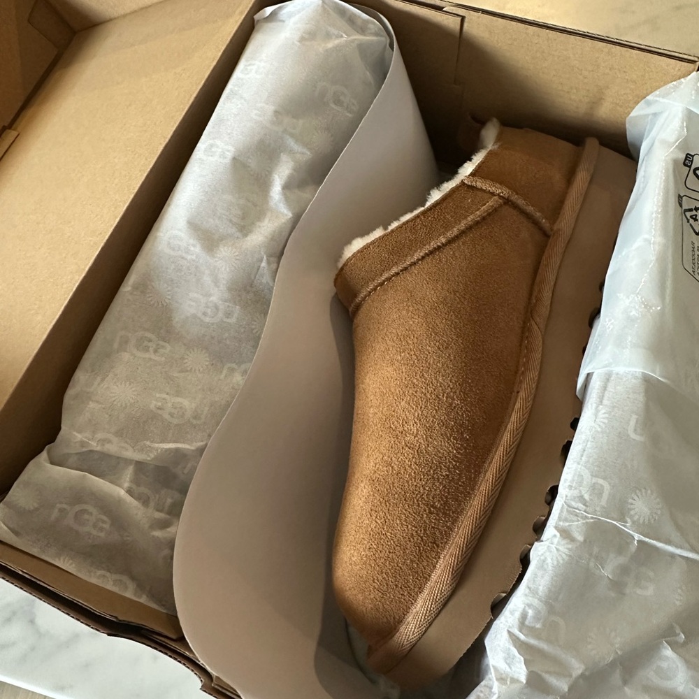 UGG Women’s Chestnusy Brown Slip-On Classic Micro Slipper Boot - Picture 3 of 9